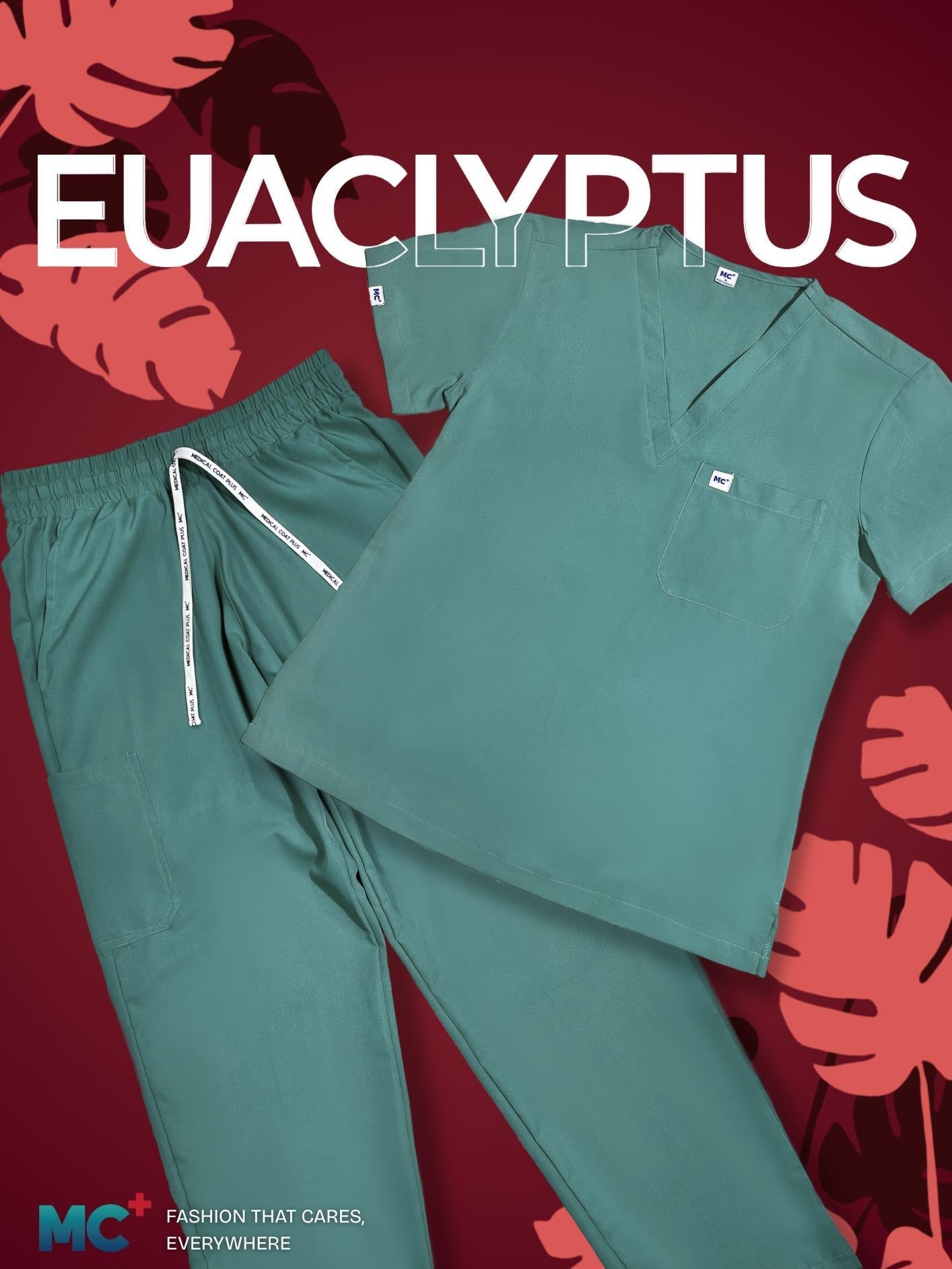 FlexMove Eucalyptus Set V-Neck Tops & Straight Cut Pants Comfortable Durable Material Scrub Suit for Women Ideal for Work Environments