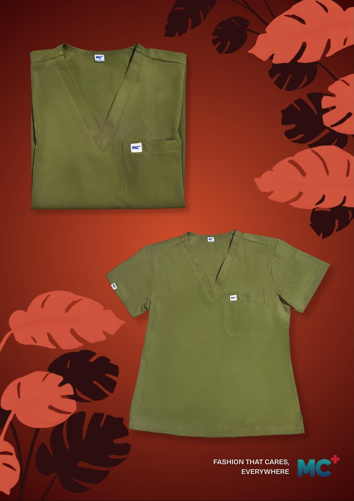 FlexMove Olive Grove V-Neck Tops - Comfortable Durable Material Scrub Suit for Women