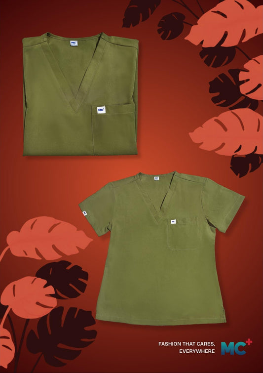 FlexMove Olive Grove V-Neck Tops - Comfortable Durable Material Scrub Suit for Women