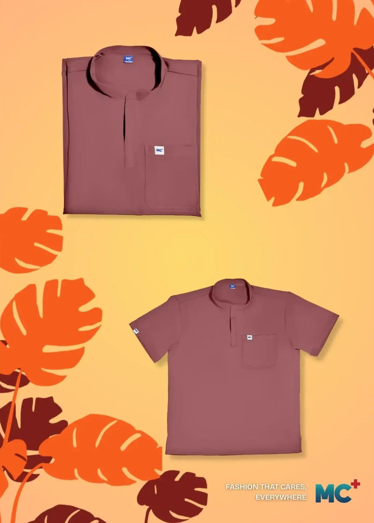 FlexMove Rosewood Mandarin Tops - Comfortable Durable Material Scrub Suit for Men Summer Workwear Stylish Tropical Lingerie