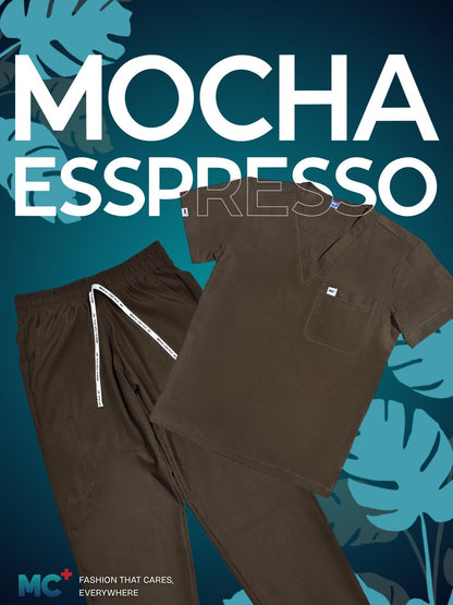 FlexMove Mocha Espresso V-Neck Tops Comfortable Durable Material Scrub Suit for Men