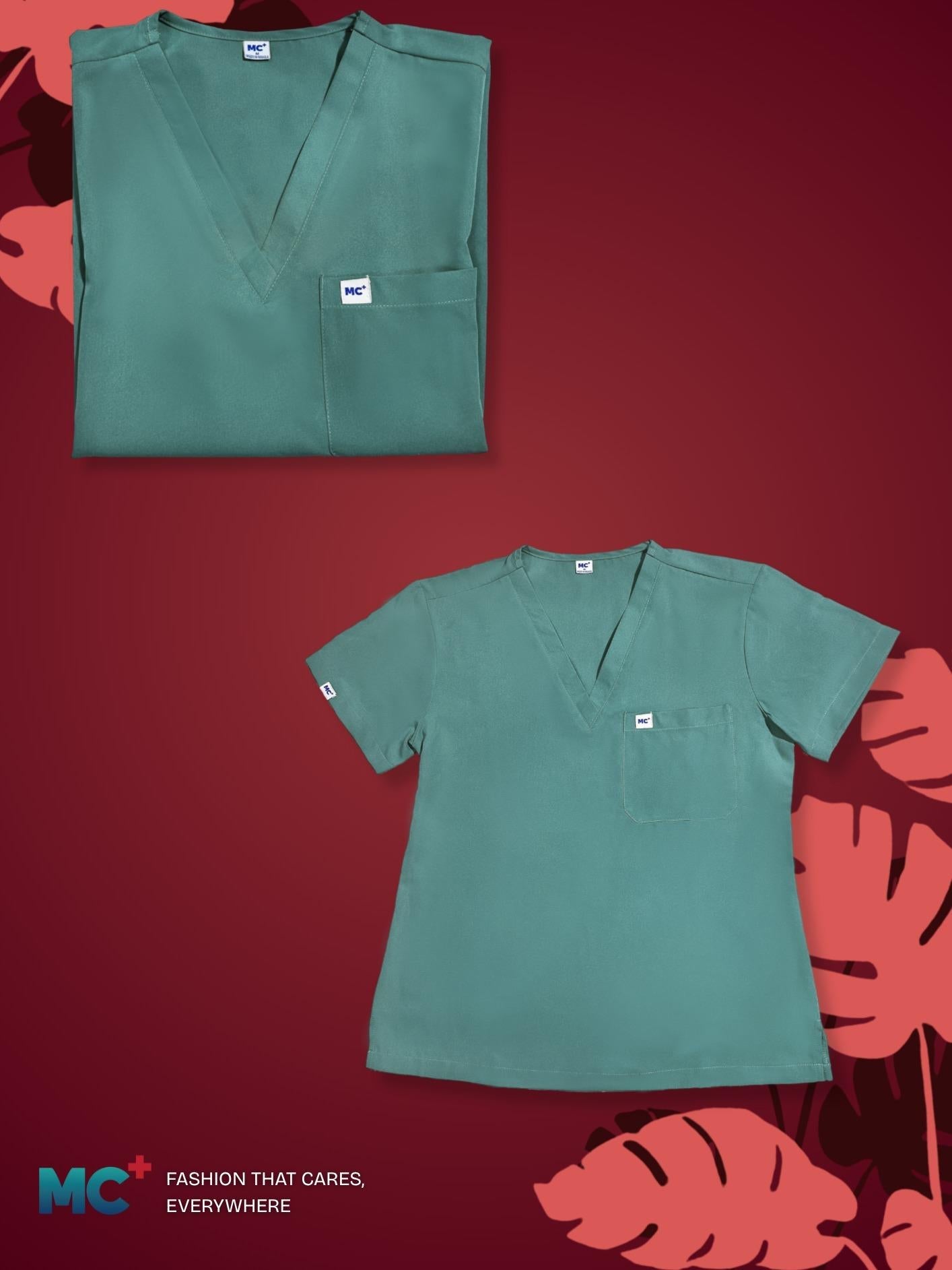 FlexMove Eucalyptus V-Neck Tops & Straight Cut Pants Set - Comfortable Durable Material Scrub Suit  Set for Women Ideal for Work Environments