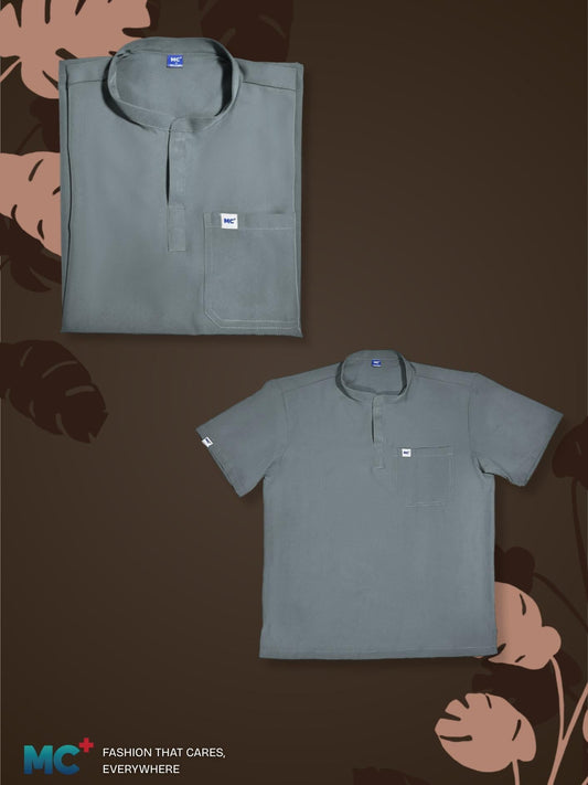 FlexMove Urban Steel Mandarin Tops - Comfortable Durable Material Scrub Suit for Men Ideal for Work Environments