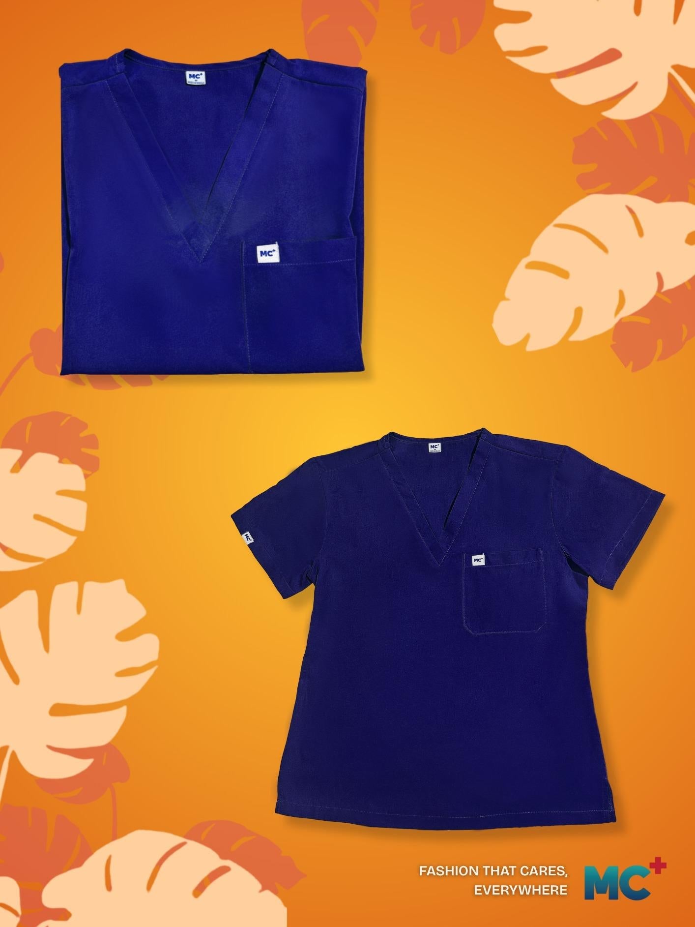 FlexMove Midnight Navy V-Neck Tops & Straight Cut Pants Set - Durable Material Scrub Suit for Women