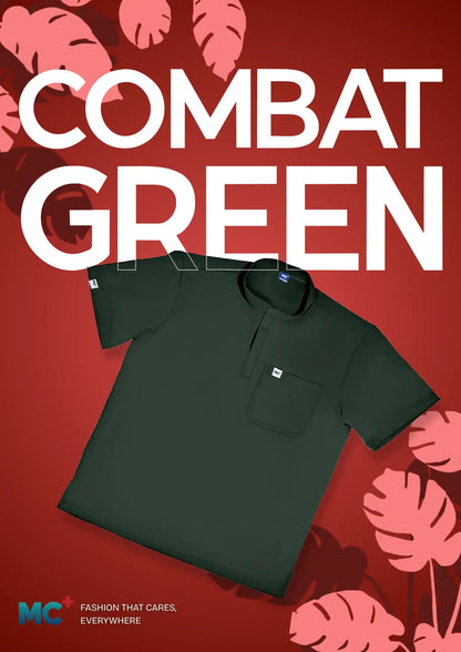 FlexMove Combat Green Mandarin Tops - Scrub Suit for Men Workwear with Comfortable Fit and Durable Material