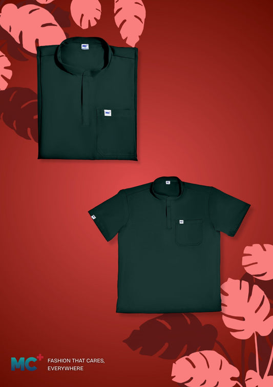 FlexMove Combat Green Mandarin Tops Comfortable Durable Material Scrub Suit for Women Ideal for Work Environments Reliability and Longevity