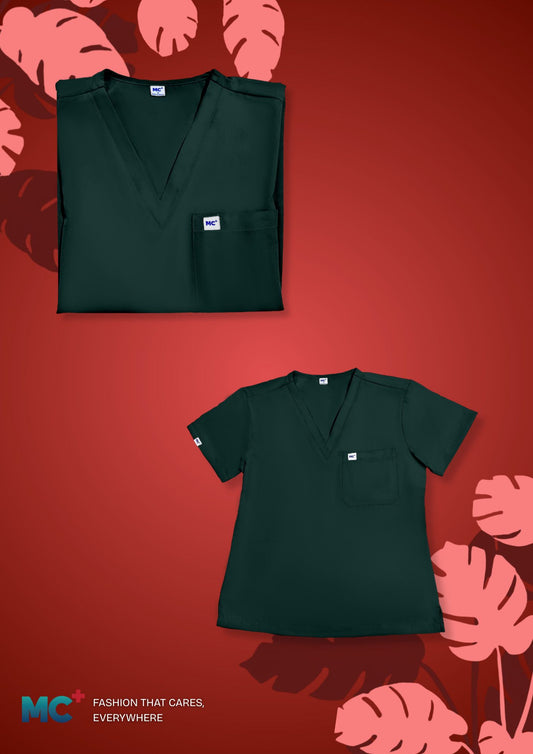 FlexMove Combat Green V-Neck Tops - Comfortable Durable Material Scrub Suit for Women