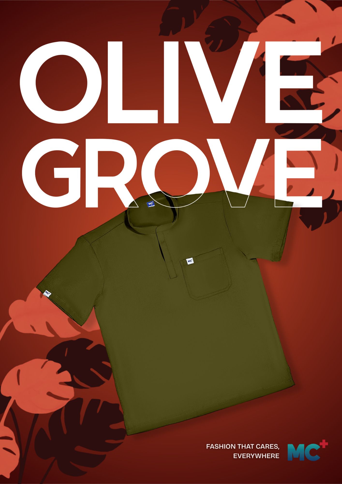 FlexMove Olive Grove Mandarin Tops - Comfortable Durable Material Scrub Suit for Men