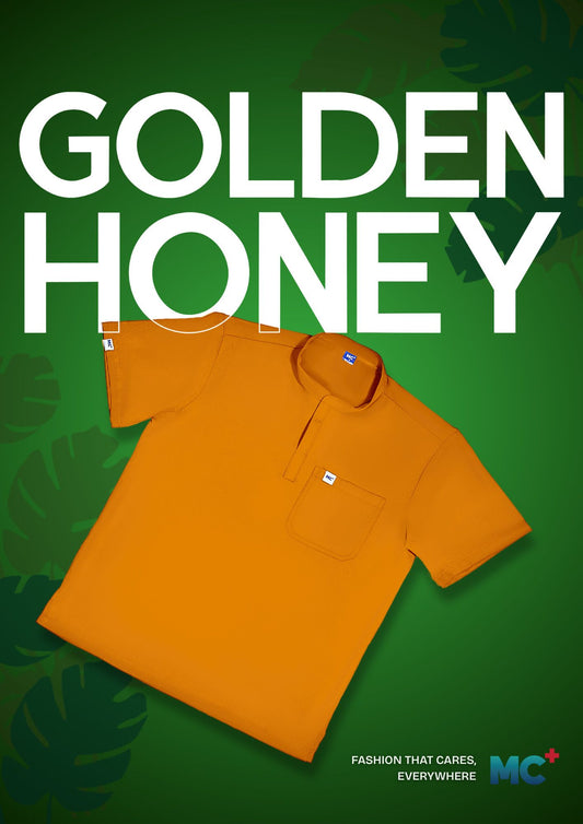 FlexMove Golden Honey Mandarin Tops - Comfortable Durable Material Scrub Suit for Men