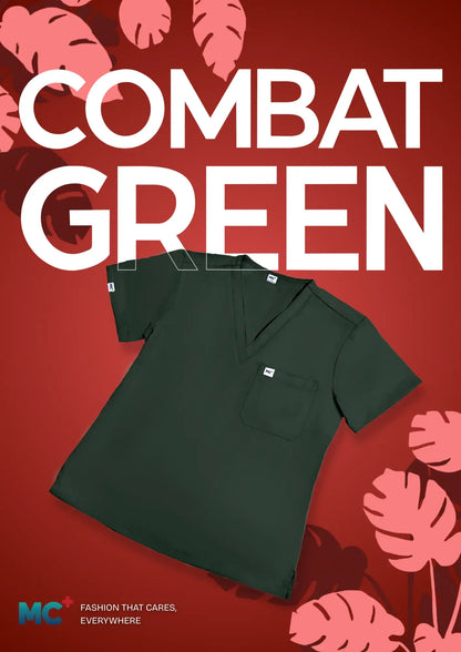 FlexMove Combat Green V-Neck Tops - Comfortable Durable Material Scrub Suit for Women