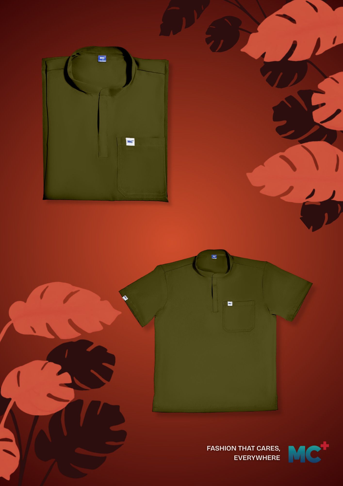 FlexMove Olive Grove Mandarin Tops - Comfortable Durable Material Scrub Suit for Men