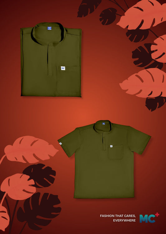 FlexMove Olive Grove Mandarin Tops - Comfortable Durable Material Scrub Suit for Men