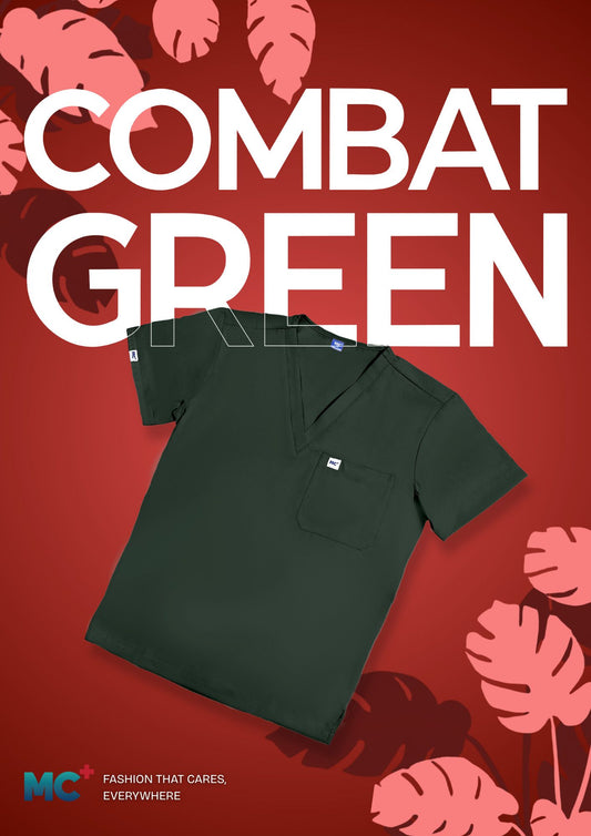 FlexMove Combat Green V-Neck Tops Comfortable Durable Material Scrub Suit for Men