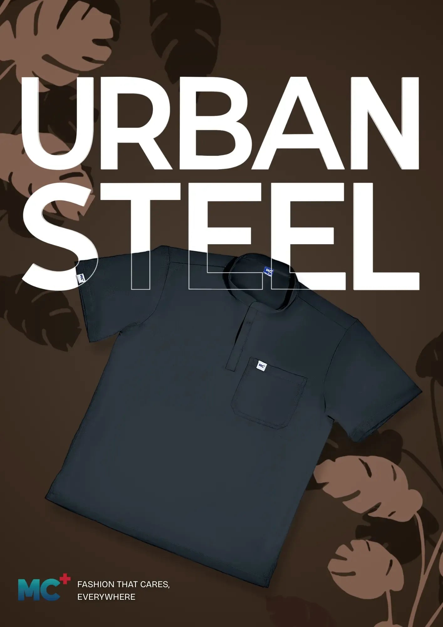 FlexMove Urban Steel Mandarin Tops - Comfortable Durable Material Scrub Suit for Men Ideal for Work Environments