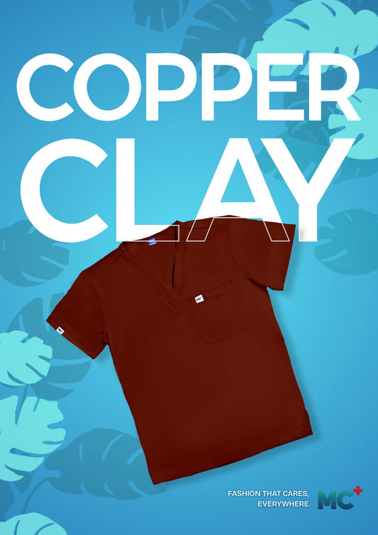 FlexMove Copper Clay V-Neck Tops Comfortable Durable Material Scrub Suit for Men