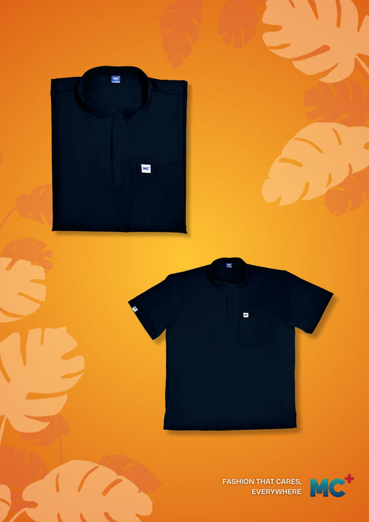 FlexMove Midnight Navy Mandarin Tops - Comfortable Durable Material Scrub Suit for Men