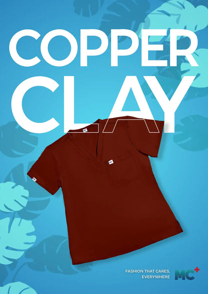 FlexMove Copper Clay V-Neck Tops - Comfortable Durable Material Scrub Suit for Women