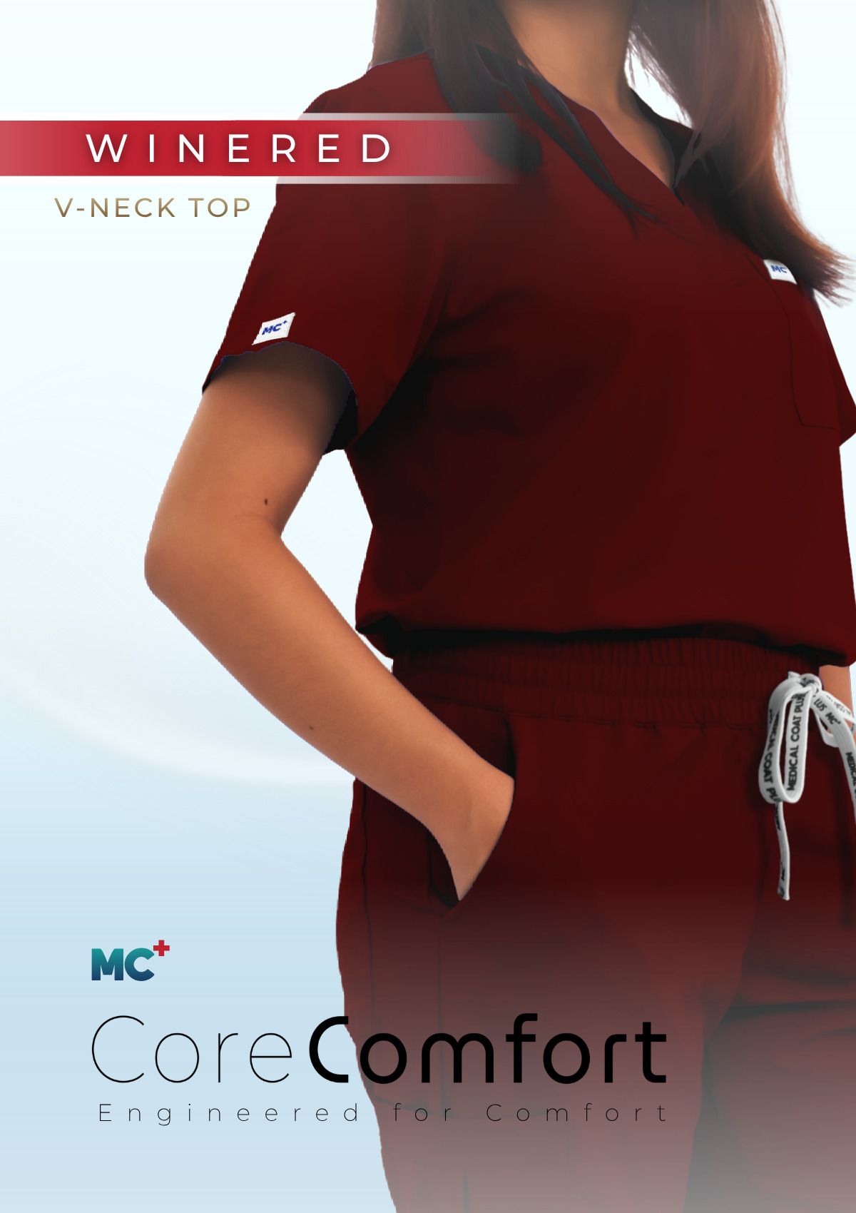 CoreComfort   Wine Red  V-Neck  for Women Suitable for Medical Environments