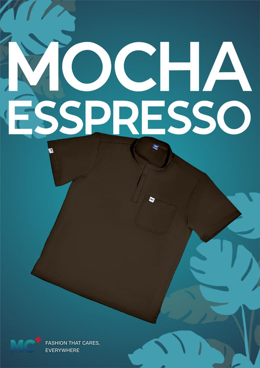FlexMove Mocha Espresso Mandarin Tops - Comfortable Durable Material Scrub Suit for Men