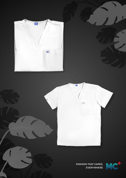 FlexMove Arctic White V-Neck Tops Comfortable Durable Material Scrub Suit for Men
