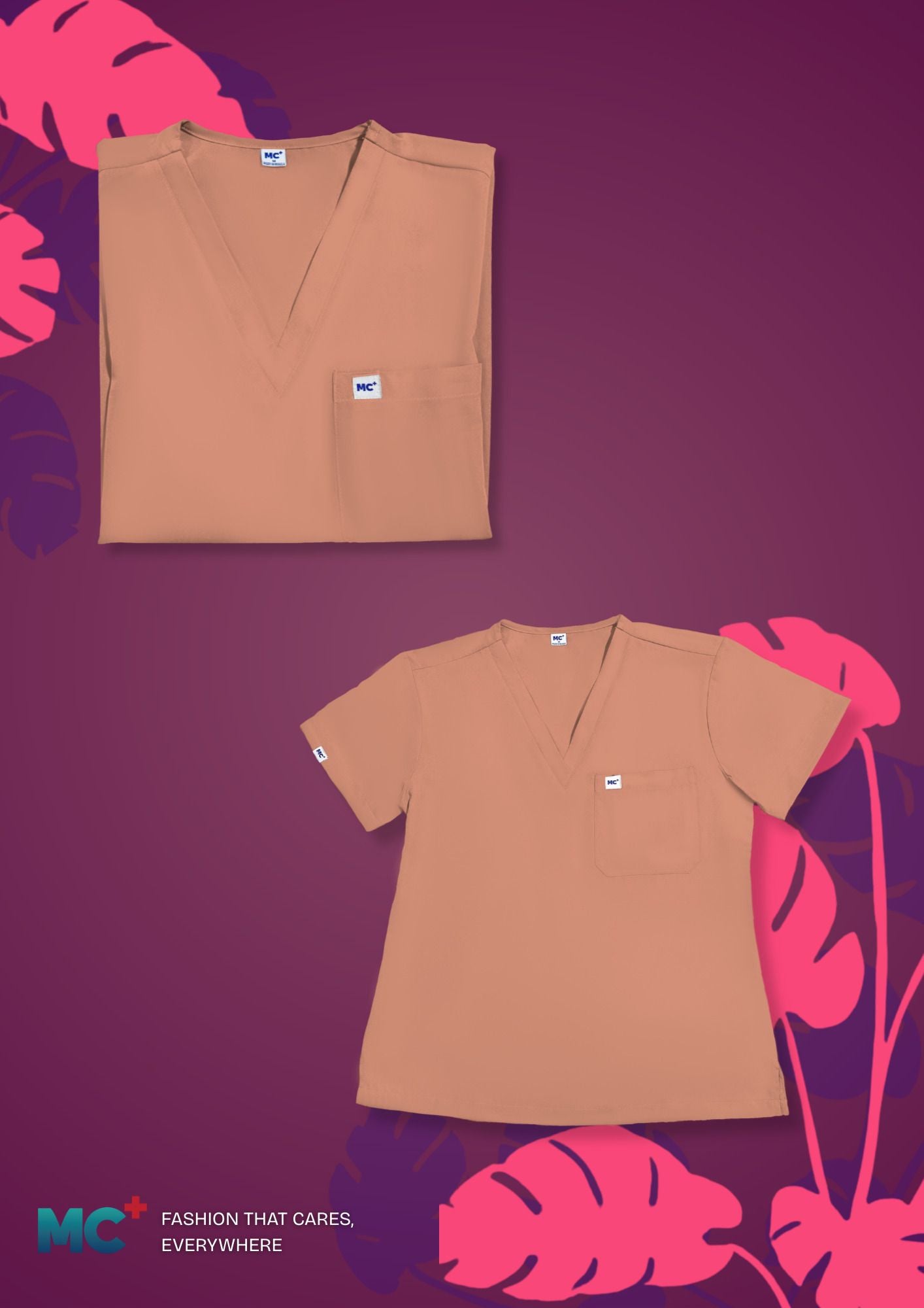 FlexMove Blush Peach V-Neck Tops - Comfortable Durable Material Scrub Suit for Women