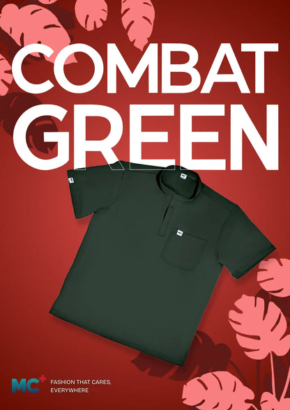 FlexMove Combat Green Mandarin Tops Comfortable Durable Material Scrub Suit for Women Ideal for Work Environments Reliability and Longevity