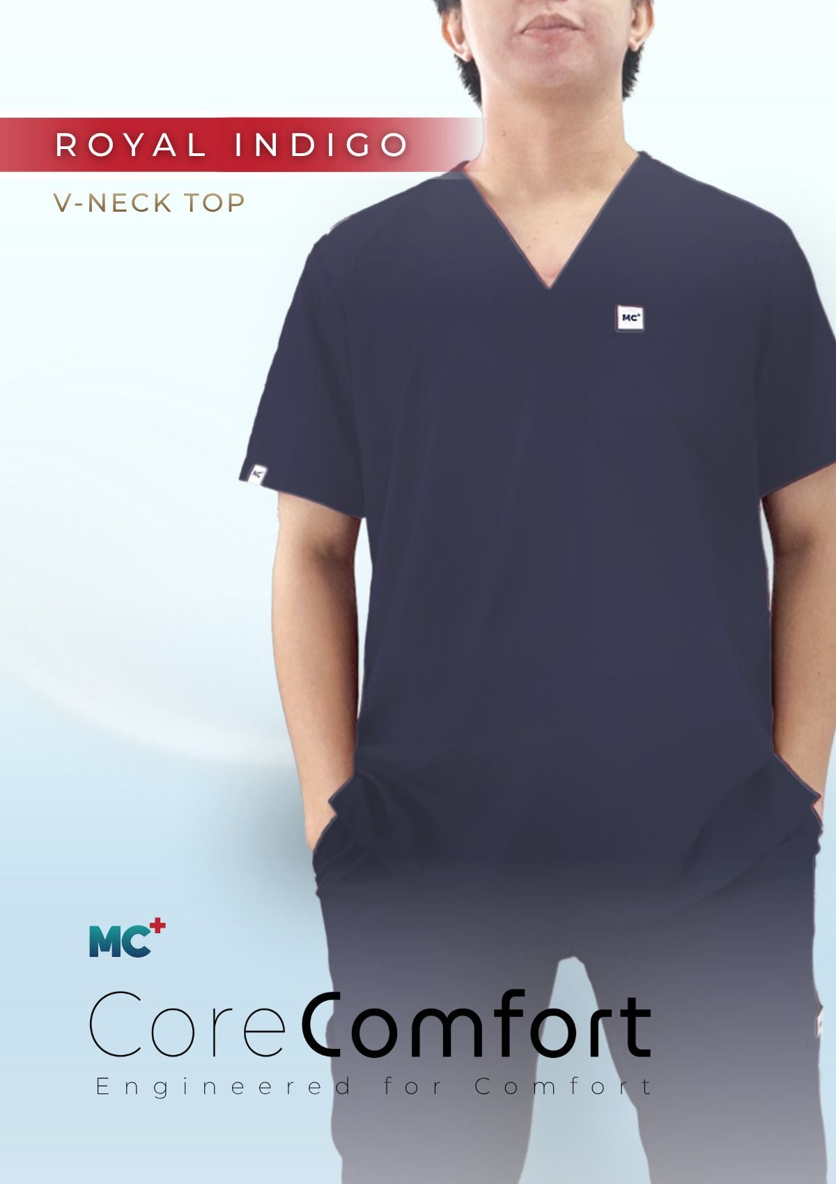 CoreComfort   Royal Indigo  V-Neck  for Men Suitable for Medical Environments