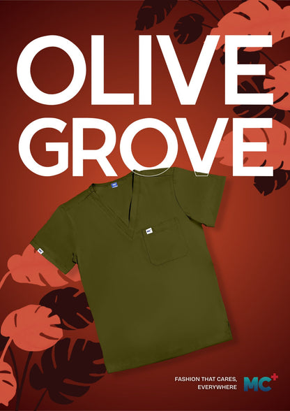 FlexMove Olive Grove V-Neck Tops Comfortable Durable Material Scrub Suit for Men