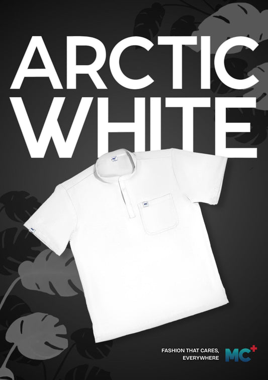 FlexMove Arctic White Mandarin Tops Comfortable Durable Material Scrub Suit for Women Ideal for Work Environments Reliability and Longevity