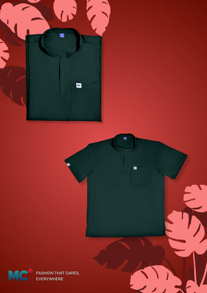 FlexMove Combat Green Mandarin Tops - Scrub Suit for Men Workwear with Comfortable Fit and Durable Material