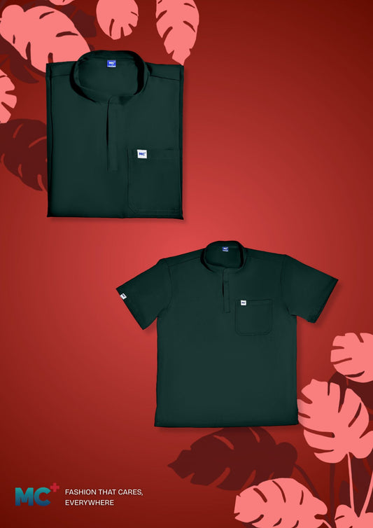 FlexMove Combat Green Mandarin Tops - Scrub Suit for Men Workwear with Comfortable Fit and Durable Material
