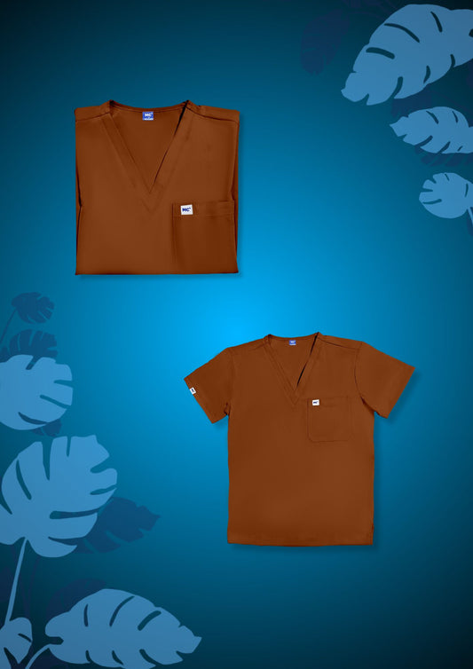 FlexMove Mocha Brown V-Neck Tops - Comfortable Durable Material Scrub Suit for Women