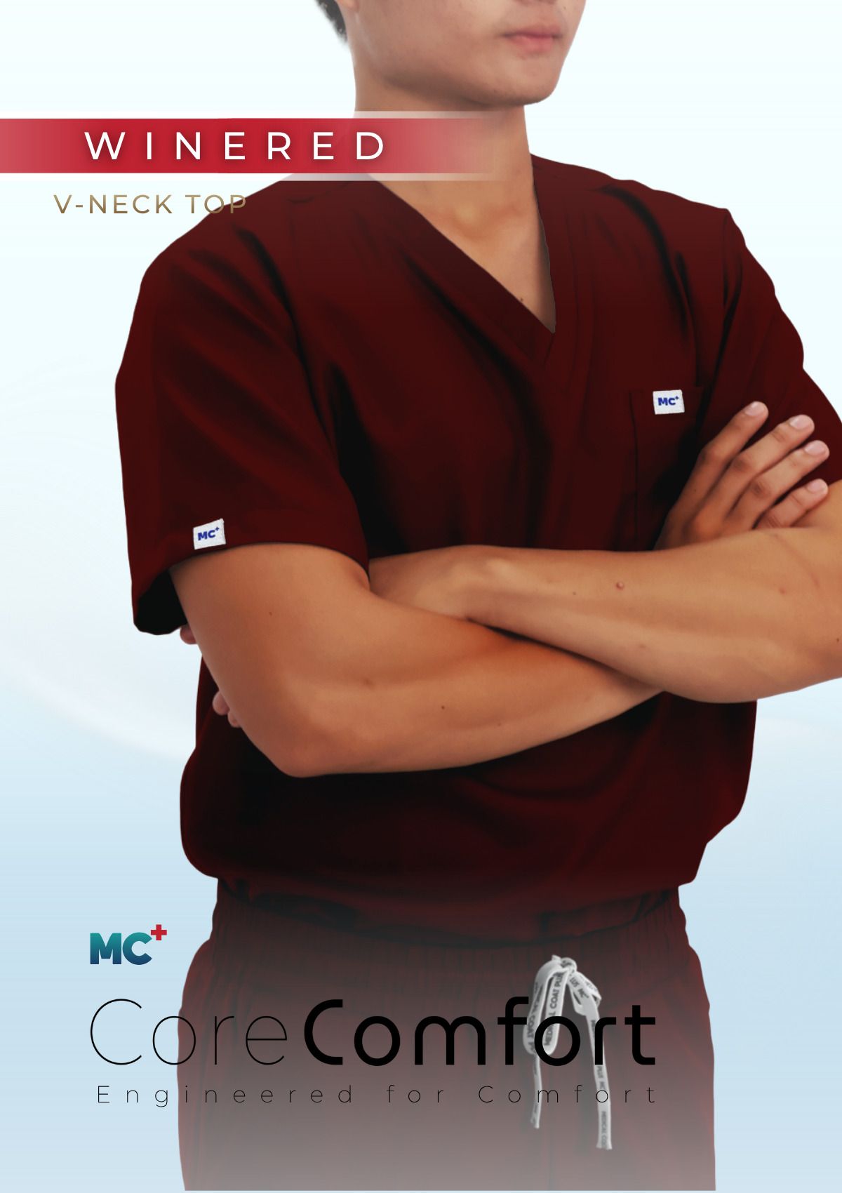 CoreComfort   Wine Red  V-Neck  for Men Suitable for Medical Environments