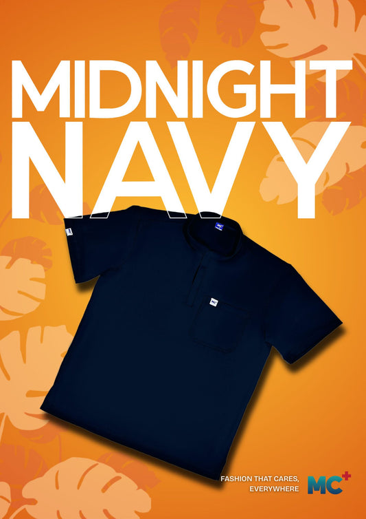 FlexMove Midnight Navy Mandarin Tops - Comfortable Durable Material Scrub Suit for Men