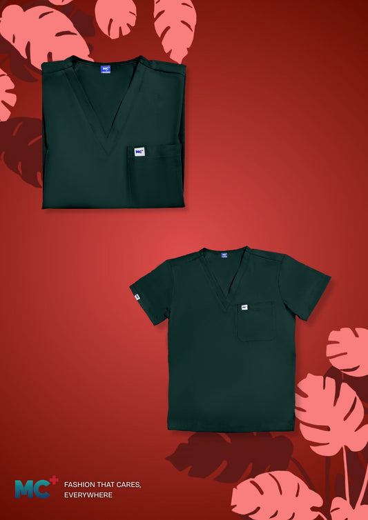 FlexMove Combat Green V-Neck Tops Comfortable Durable Material Scrub Suit for Men
