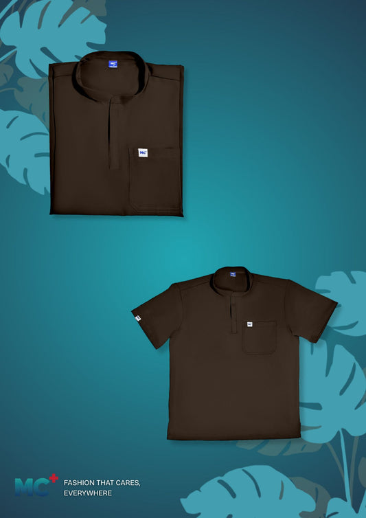 FlexMove Mocha Espresso Mandarin Tops - Comfortable Durable Material Scrub Suit for Men