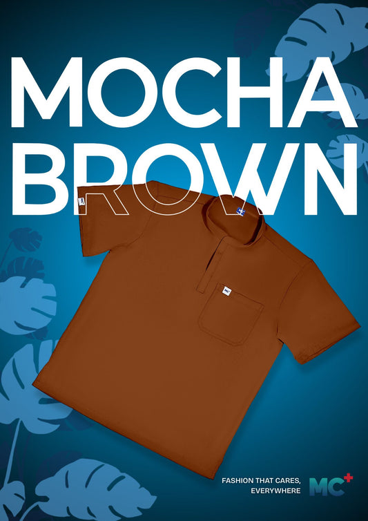 FlexMove Mocha Brown Mandarin Tops - Comfortable Durable Material Scrub Suit for Men