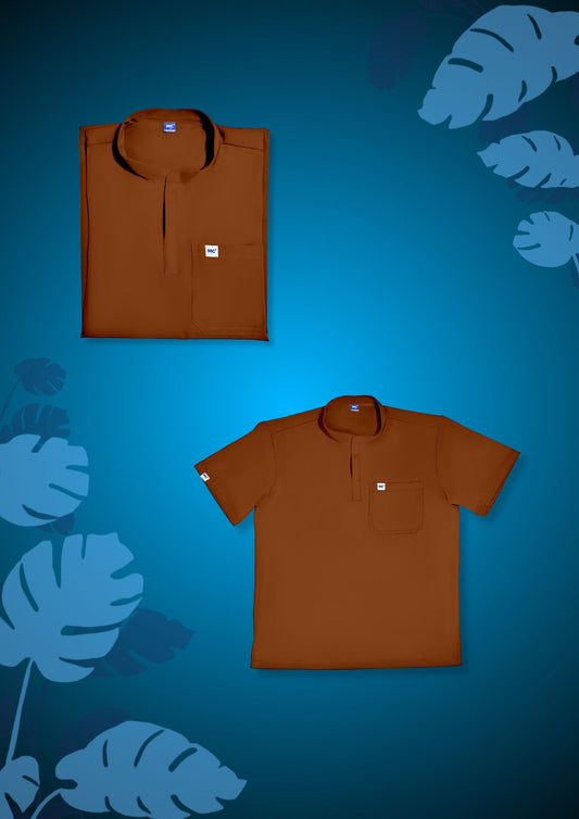 FlexMove Mocha Brown Mandarin Tops - Comfortable Durable Material Scrub Suit for Men