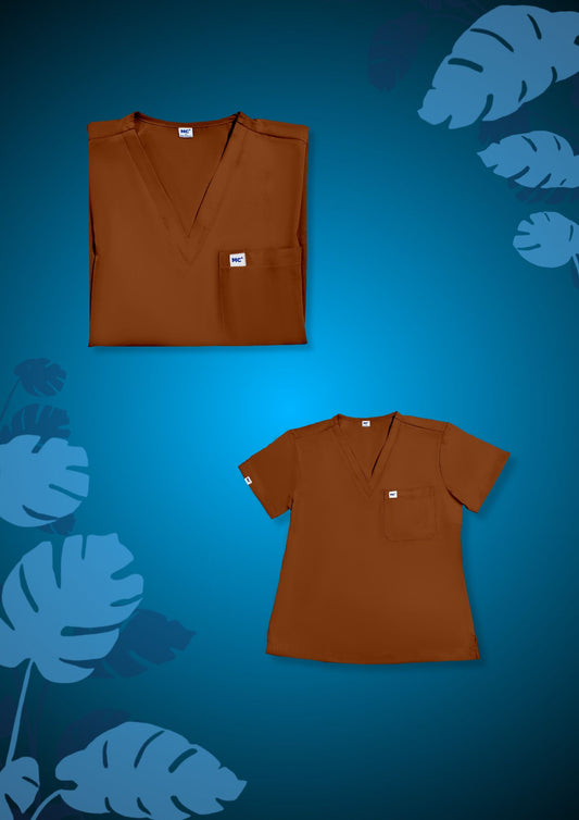 FlexMove Mocha Brown V-Neck Tops Comfortable Durable Material Scrub Suit for Men