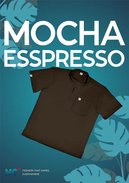 FlexMove Mocha Espresso Mandarin Tops Comfortable Durable Material Scrub Suit for Women Ideal for Work Environments Reliability and Longevity