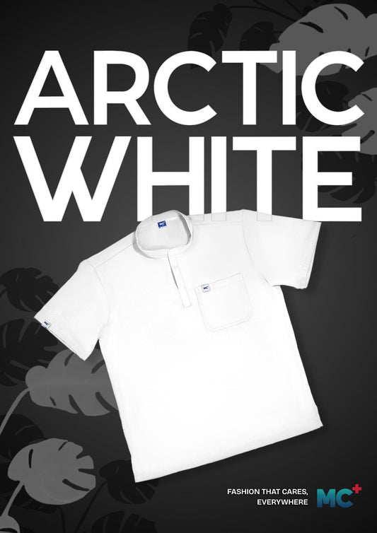 FlexMove Arctic White Mandarin Tops - Scrub Suit for Men Workwear with Comfortable Fit and Durable Material