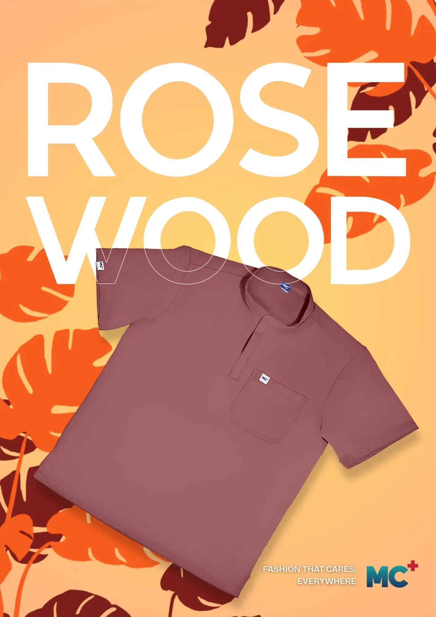 FlexMove Rosewood Mandarin Tops - Comfortable Durable Material Scrub Suit for Men Summer Workwear Stylish Tropical Lingerie