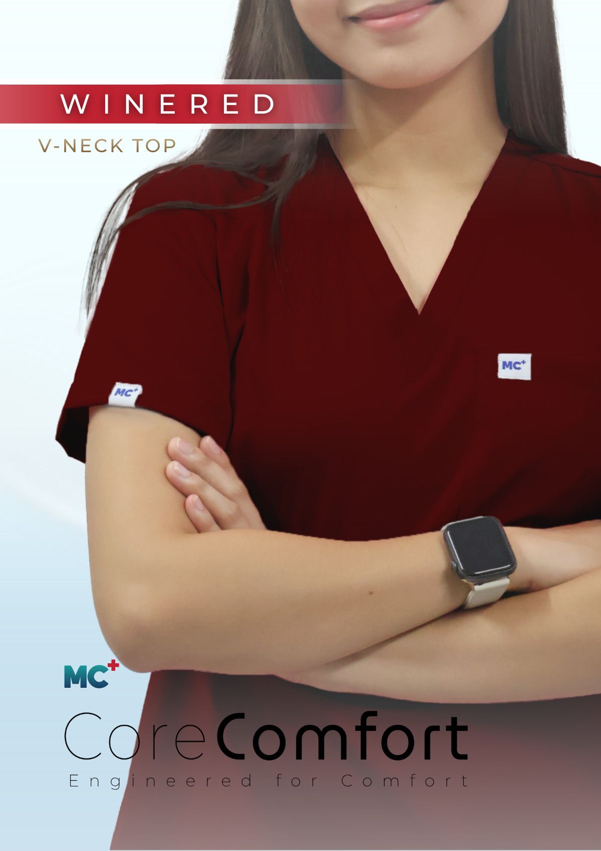 CoreComfort   Wine Red  V-Neck  for Women Suitable for Medical Environments